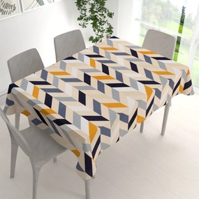 Biante Bavlnený obdĺžnikový obrus Sandra SA-751 Veľké cik-cak modro-žlto-krémové pruhy 50x100 cm