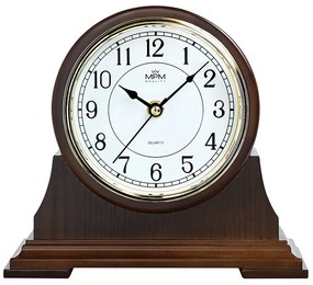 Dizajnové drevené stolové hodiny MPM E03.3887.54.A – tmavé drevo, 23 cm
