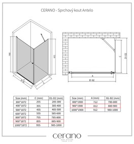 Cerano Antelo, 1-krídlový sprchovací kút 90(dvere) x 90(stena) x 190 cm, 6mm číre sklo, čierny profil, CER-CER-434001