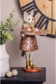 Dekorácia figúrka mačka s podnosom a zlatou patinou - 16*14*27 cm