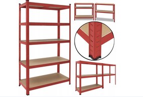 MEGA HIT: Regál 180x90x40 cm lakovaný 5-policový, nosnosť 875 kg - ČERVENÝ
