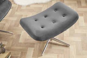 Otočné kreslo 100-110cm šedý zamat s taburetkou
