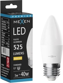 Mexen Nova, LED žiarovka E14, C37, 5W, Teplá - 3000K, 525 lm - L102-E14-0530-01