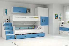 Poschodová posteľ MAX 3 rozšírená 200x120 biela - modrá