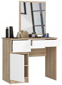 Toaletný stolík so zrkadlom P-2/SL ľavá - dub sonoma/biela