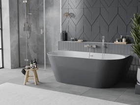 Mexen Oval Slim, voľne stojaca vaňa ku stene, 170 x 80 cm, biela-šedá, oceľový prepad, 52661708062-97