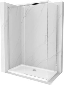 Mexen Omega sprchovací kút posuvný 130 x 70 cm, priehľadný, chróm + vanička Flat - 825-130-070-01-00-4010