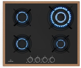 Klarstein Lumiflame plynová varná doska, 4 horáky, medený rám, elektrické zapaľovanie, výkon 8 kW