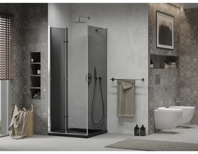 Mexen Lima, sprchový kút so skladacími dverami 80 (dvere) x 80 (stena) cm, 6mm šedé sklo, chrómový profil + slim sprchová vanička čierna + chrómový sifón, 856-080-080-01-40-4070