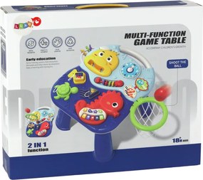 LEAN Toys Učebný stôl 2v1 Morské zvieratá Piano Clock Basket Balls