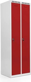 Kovová šatníková skriňa Trestles SS2M 1800x600x500 mm, 2 oddiely, červené dvere Podnož: nožičky, Zámok: otočný