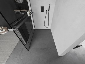 Mexen Kioto+ L, sprchová zástena Walk-In s poličkou a vešiakom 80 x 200 cm, 8mm číre sklo čierny vzor, grafitový profil, 800-080-123-95-78
