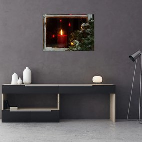 Obraz - Žiariaca vianočná sviečka (70x50 cm)
