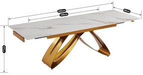 Stôl MATEO 160–240 cm biely mramor/zlatý