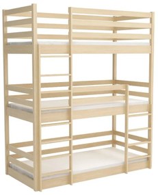 Detská trojposchodová posteľ z masívu borovice ARIZONA - 200x90 cm - PRÍRODNÁ BOROVICA