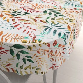Biante Bavlnený oválny obrus Sandra SA-712 Jesenné vetvičky s listami na bielom 140x160 cm