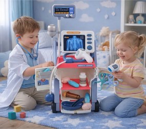 LEAN Toys Súprava malého lekára s vozíkom RTG a EKG, svetlá, ružová, 16 ks