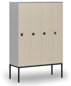 Drevená šatníková skrinka s podnožou, 4 oddiely, 1871 x 1200 x 500 mm, RFID zámok, sivá/breza
