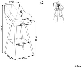 Sada 2 čalúnených barových stoličiek sivá DARIEN Beliani