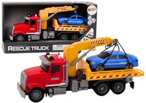 LEAN TOYS Nákladné odťahové vozidlo so žeriavom a autom – červená
