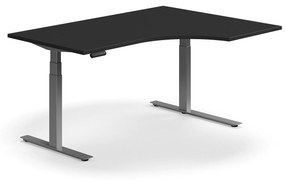 Výškovo nastaviteľný stôl QBUS, rohový, 1600x1200 mm, strieborný rám, čierna