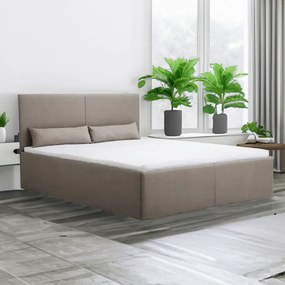 Čalúnená posteľ s úložným priestorom a matracom KARL 140 x 200 cm Béžová