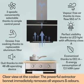 Klarstein Ava 60 Smart, digestor, 60cm, nástenný, WiFi, A++, 515 m³/h, dotykový displej