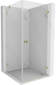 Mexen Lunar-B, pravostranný výklopný sprchový kút 70 x 70 cm, 8mm číre sklo, zlatý profil, 832-070-070-50-00-P