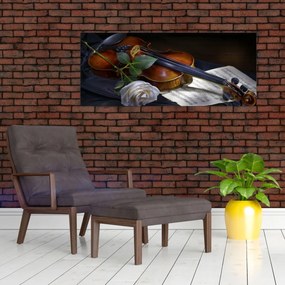 Obraz - Ruže a husle (120x50 cm)