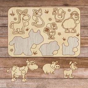 SENTOP | Detská drevená puzzle vkladačka - Zvieratká na farme 8 dielikov | SENTOP H024