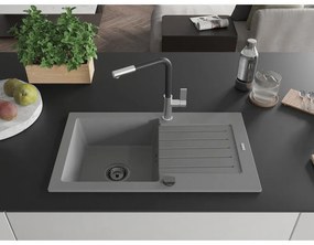 Mexen Pablo, 1-komorový granitový drez 752x436x161 mm a drezová batéria Flora, šedá, 6510-71-670401-07-B