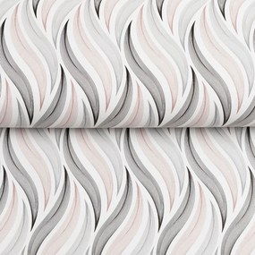 PVC obrus Sivo-čierno-vínové designové vlnky na bielom PV-199 - metráž š. 140 cm