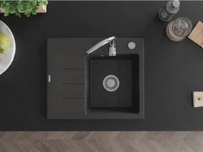 Mexen Ben, 1-komorový granitový drez 600x500x190 mm, pravý + chrómový sifón, čierna škvrnitá, 6523605000-76