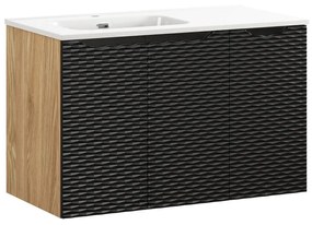Závěsná skříňka Ocean se zápustným umyvadlem 90 cm černá/dub olejovaný