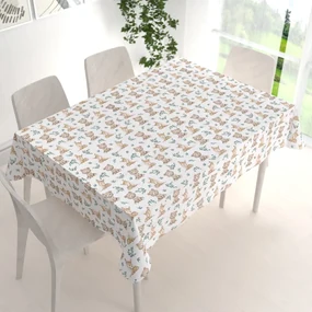 Biante Detský bavlnený obdĺžnikový obrus Sandra SA-470 Medvedíky a srnčekovia na bielom 50x100 cm