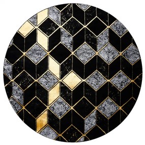Okrúhly koberec GLOSS 400B 86, glamour, art deco, 3D  geometrický  čierno / zlatý
