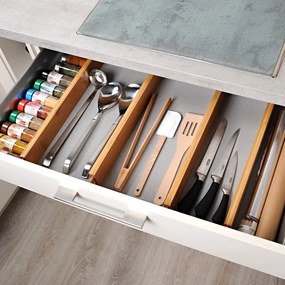 VERK GROUP Priečka / rozdeľovač, organizér do zásuvky 4ks, bambus - nastaviteľná až do 56 cm, RUNHY