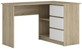 Rohový PC stolík Afors - dub sonoma / biela