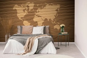 Samolepiaca tapeta hnedá mapa na drevenom pozadí
