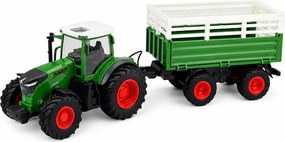 LEAN Toys Poľnohospodársky traktor s vyklápacím prívesom, diaľkovo ovládaný RC, so svetlami, mierka 1:24