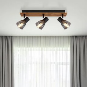 Globo 54307-3W - Bodové svietidlo CLAUDE 3xE14/40W/230V čierna/drevo