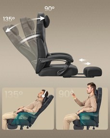 Herná stolička s opierkou nôh, ergonomický dizajn, čierna farba