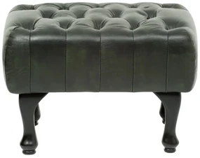 furniture-nabytek.cz - Masívna taburetka Chesterfield Pittsfield z pravej kože, zelená – 60×45×42 cm
