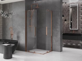 Mexen Velar Duo, sprchový kút s posuvnými dverami 90(dvere) x 80(dvere) cm, 8mm číre sklo, ružové zlato profil, 871-090-080-02-60
