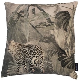 Zamatový hnedý vankúš s leopardom v džungli - 45 * 45 * 15cm