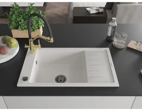 Mexen Elias, 1-komorový granitový drez 795x480x200 mm a drezová batéria Duo, biela, 6511-20-671701-57-B