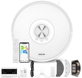 Sencor- Robotický vysávač s mopom 2v1 50W/5000 mAh Wi-Fi biely + diaľkové ovládanie