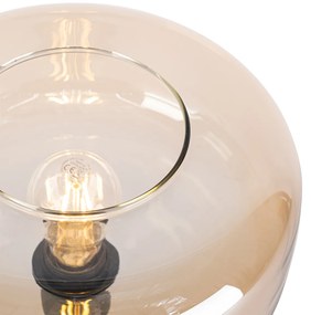Art Deco stolná lampa čierna s jantárovým sklom - Bizle