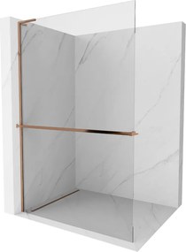 Mexen Kioto+ L, sprchová zástena Walk-In s poličkou a vešiakom 85 x 200 cm, 8mm číre sklo, ružové zlato profil, 800-085-123-60-00