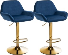Design-Shop Barová stolička Braga (SET 2 ks) - zamat, zlatá podnož - Modrá